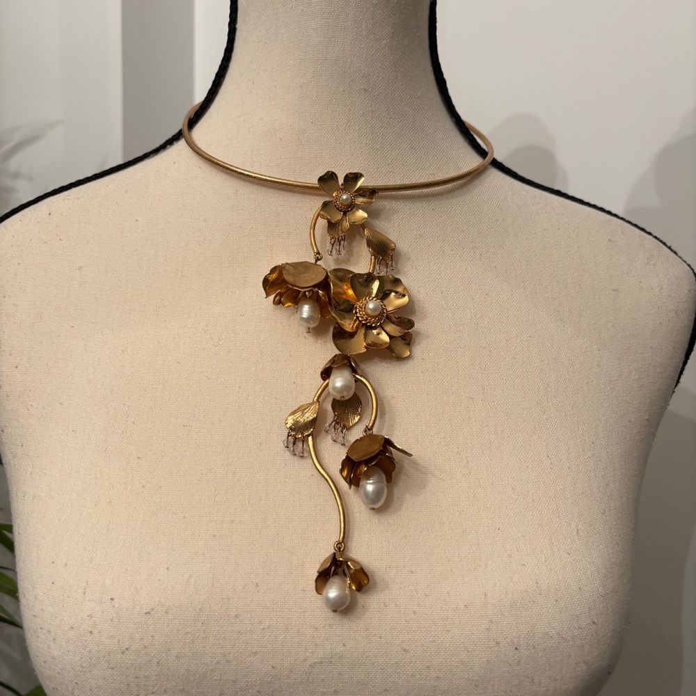 Zara Gold Floral Pearl Drop Necklace